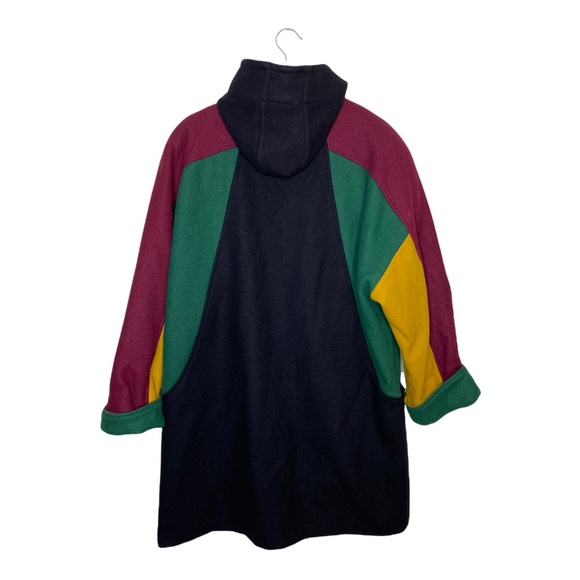 90s Color block ADA Wool Peacoat Colourful Green, Purple, Yellow, Black Sz Large - Picture 5 of 9